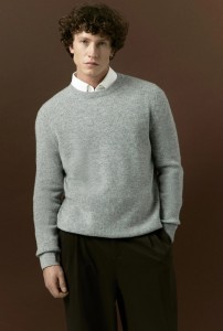 Men autumn winter wool blend yarn knitted crew neck Top
