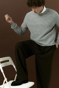 Men autumn winter wool blend yarn knitted crew neck Top