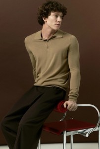 Men wool blend yarn knitted Polo neck sweater