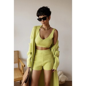 Women’s 55%acrylic 45%cotton knitted 3sets cardigan top shorts