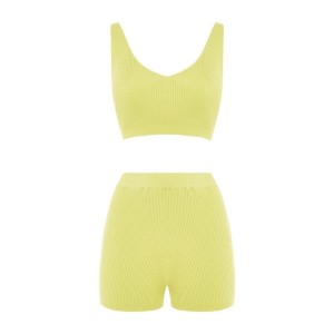 Women’s 55%acrylic 45%cotton knitted 3sets cardigan top shorts