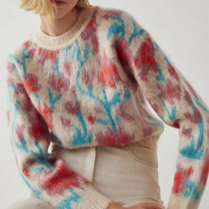 women mohair wool blend yarn knitted oversize crew neck  long sleeve jumper