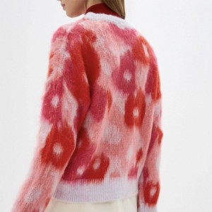 gebreide oversized trui met ronde hals en lange mouwen voor dames van een mohair-wolmixgaren