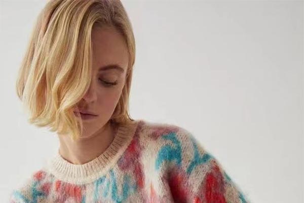 Maglia da donna in pile misto lana mohair filato lavorato a maglia a manica lunga girocollo con spalle ribassate