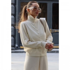 Ladies Merino wool blend yarn knitted sets Women knit cardigan and Pants