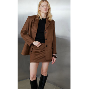 Women Pu leather Cut & sewed Jacket and skirt