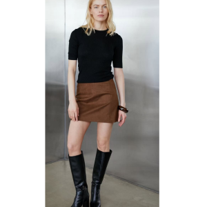 Women Pu leather Cut & sewed Jacket and skirt