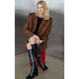 Women Pu leather Cut & sewed Jacket and skirt