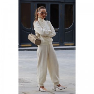Ladies Merino wool blend yarn knitted sets Women knit cardigan and Pants