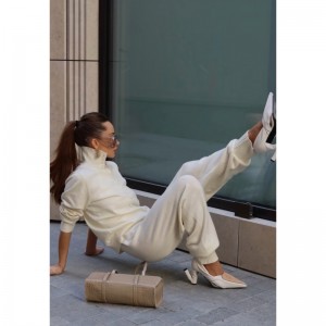 Ladies Merino wool blend yarn knitted sets Women knit cardigan and Pants